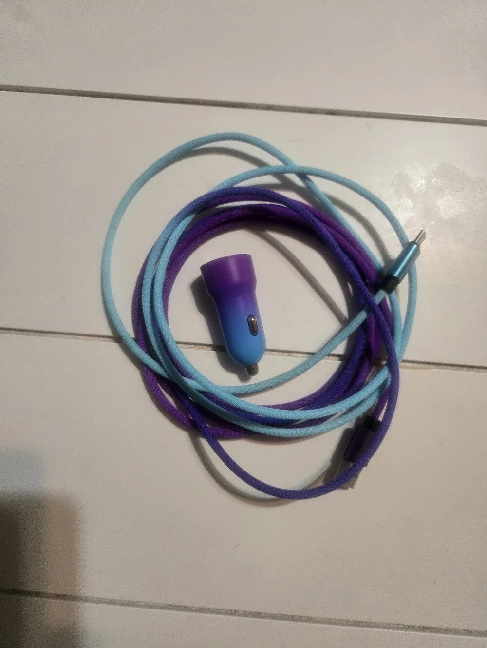 Purple & Blue Gradient USB Car Charger with Matching Charging Cable